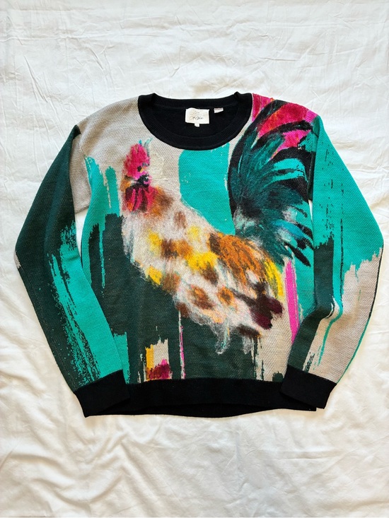 Anthropologie Sweaters - Anthropologie Rooster Art Crewneck Sweater with Artist Lauren Walcott Tag
